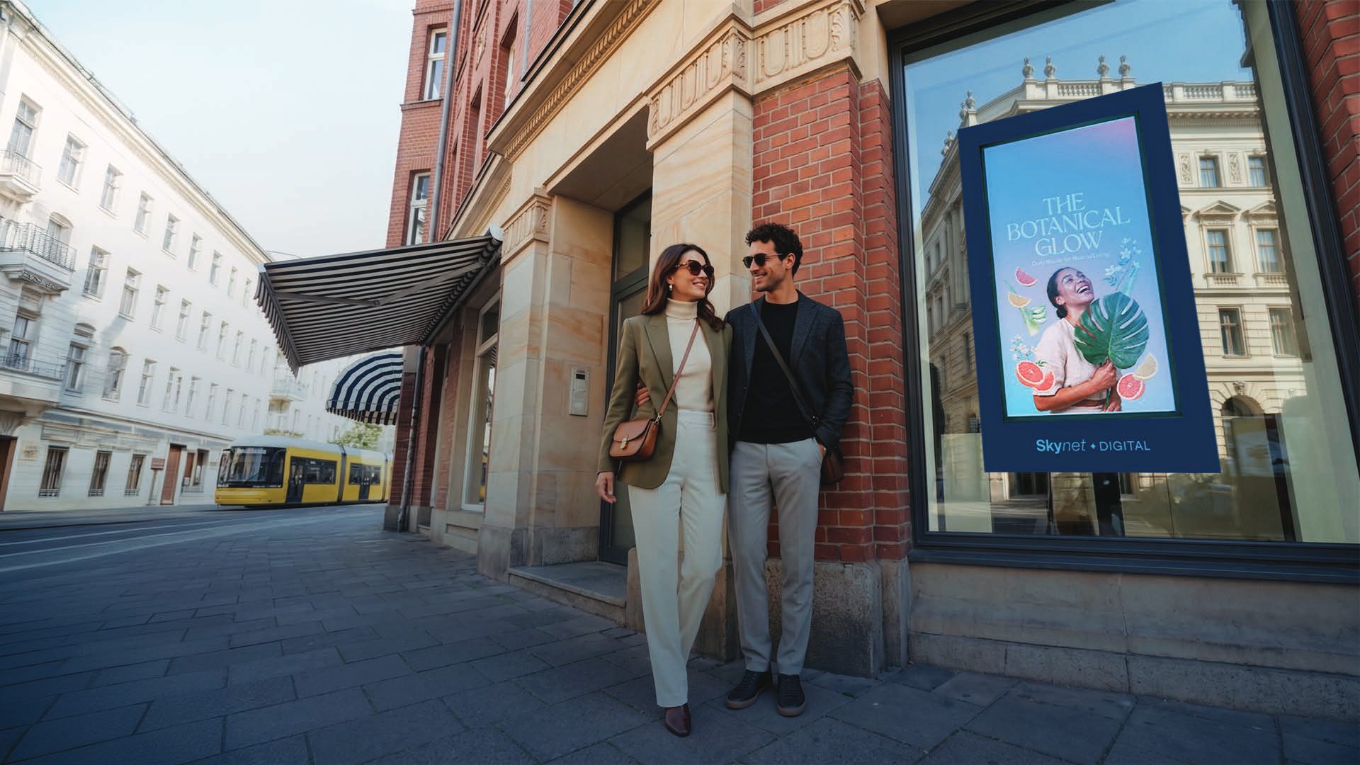 Urban Screen — digital billboard advertising in a retail window in the Berlin cityscape (DOOH Berlin)